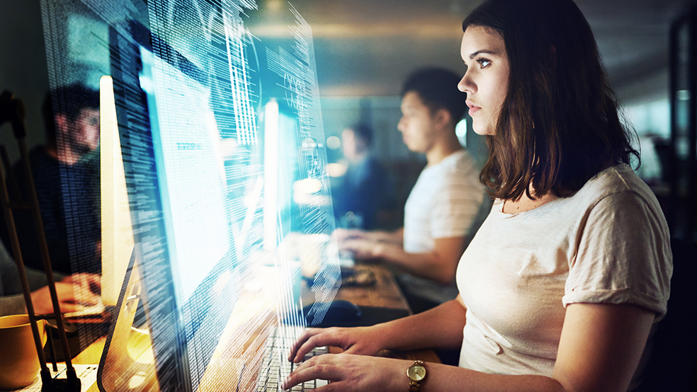 Woman looking at her computer screen